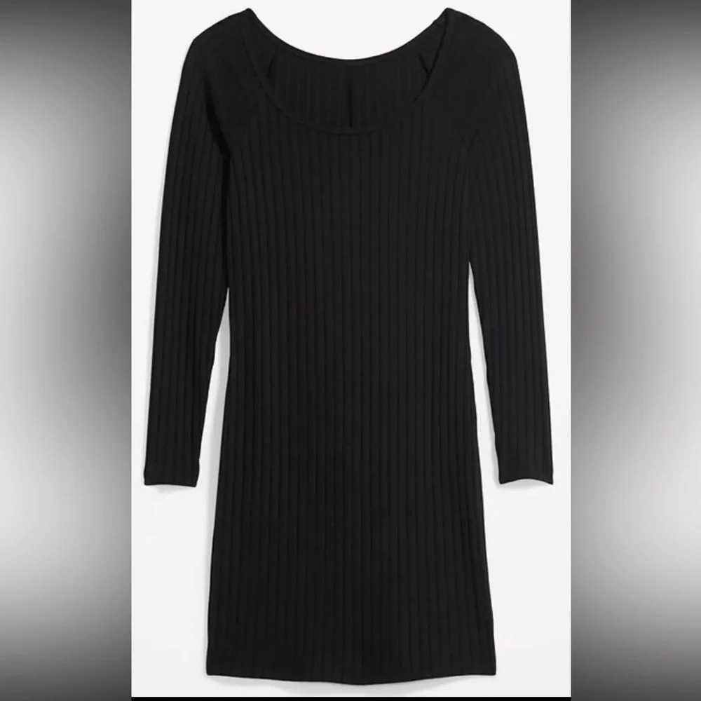 NWT Old Navy Black Fit Flare Rib Knit Long Sleeve Mini Dress Womens Sz Medium